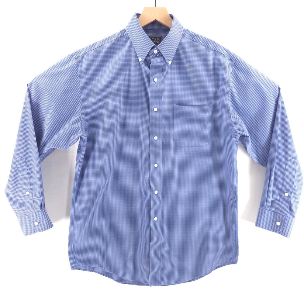 Jos. A. Bank Mens Button Down Shirt Traveler 15.5-33 Blue White Check Cotton